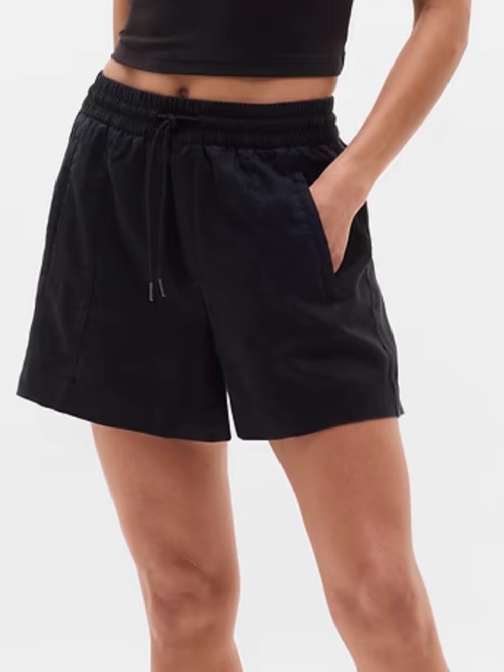Athleta Black Elastic-Waist Drawstring Linen Shorts NWT